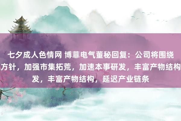 七夕成人色情网 博菲电气董秘回复：公司将围绕发展策略和盘算方针，加强市集拓荒，加速本事研发，丰富产物结构，延迟产业链条